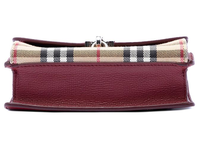 Borsa a tracolla Burberry Red Small Leather and House Check Canvas Derby Macken Rosso Bordò - vista 3
