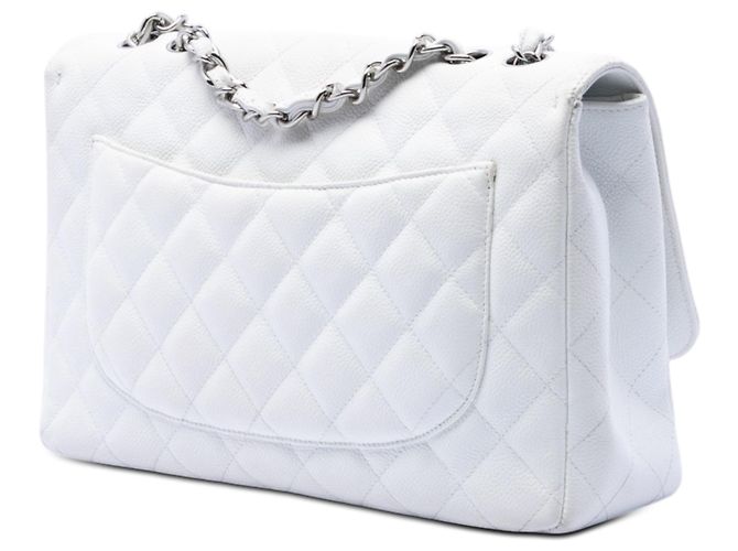 Chanel White Jumbo Classic Caviar Single Flap Bianco - vista 2