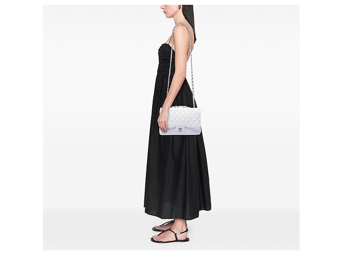 Chanel White Jumbo Classic Caviar Single Flap Bianco - vista 6