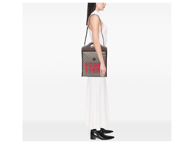 Borsa Gucci Beige GG Supreme Web Tiger - vista 6