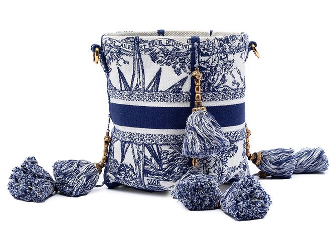 Borsa a secchiello Dior Blue Canvas Embroidered Reve d Infini D Bubble - vista 2