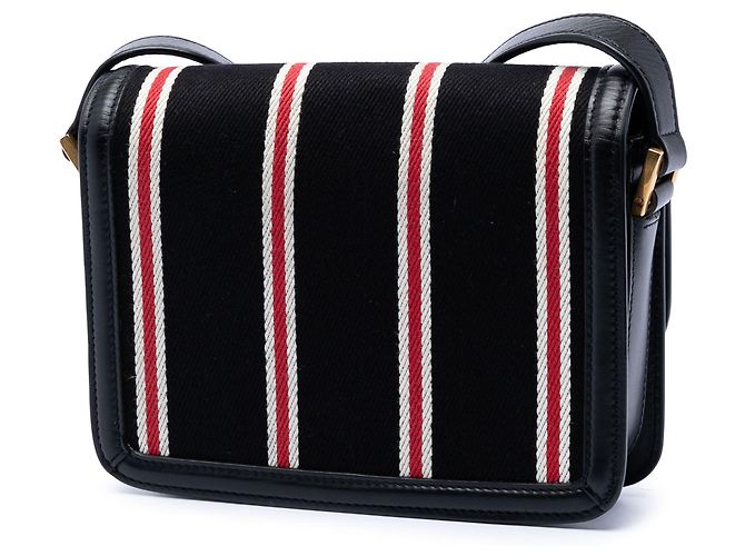 Bolsa Saint Laurent Solferino em lona listrada preta Small com caixa Preto - vista 2