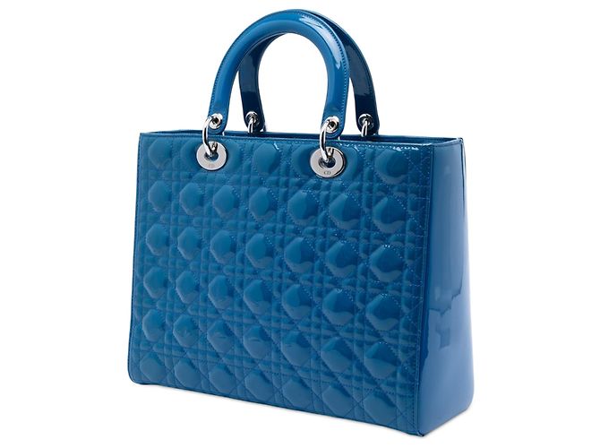 Lady Dior Cannage in vernice blu Large - vista 2