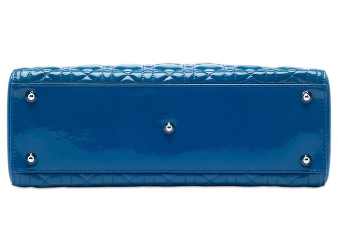 Lady Dior Cannage in vernice blu Large - vista 3