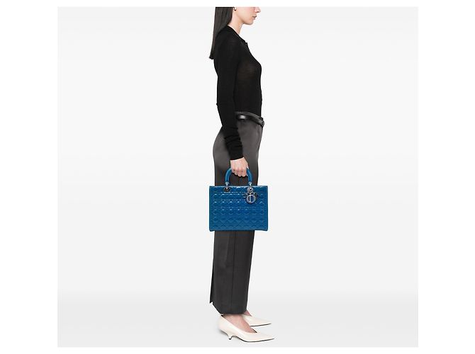 Lady Dior Cannage in vernice blu Large - vista 6