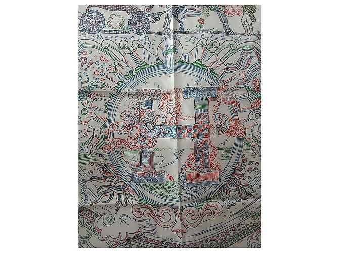 Carré Hermès in seta 90cm Bianco Rosso Blu Verde - vista 2