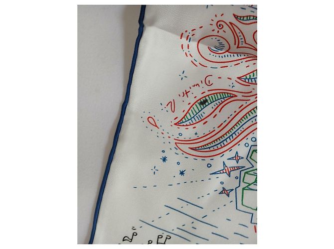 Carré Hermès in seta 90cm Bianco Rosso Blu Verde - vista 3