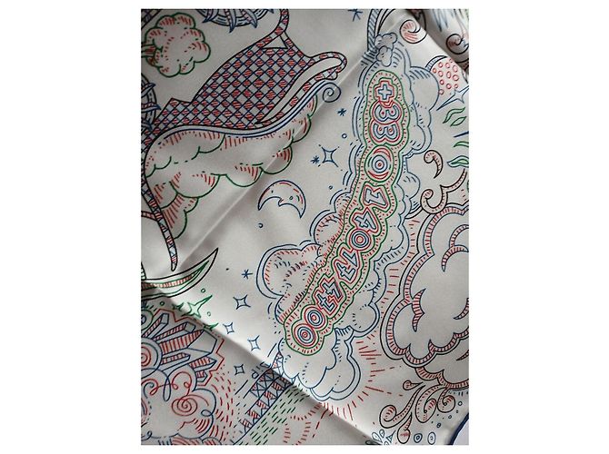 Carré Hermès in seta 90cm Bianco Rosso Blu Verde - vista 4