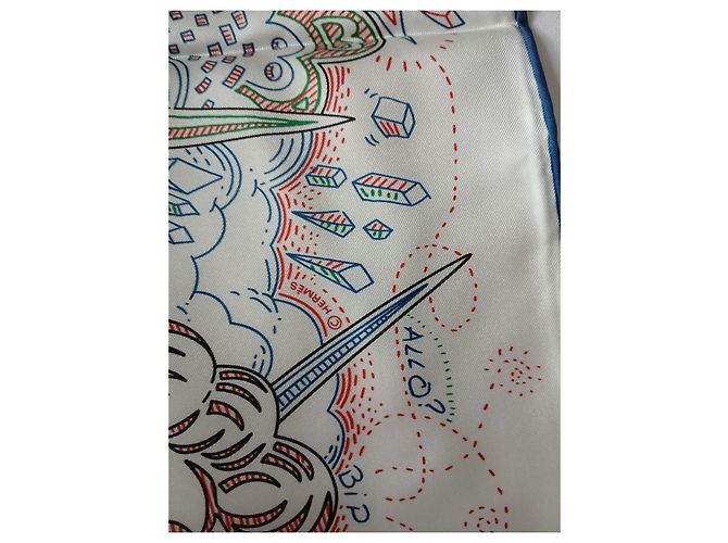 Carré Hermès in seta 90cm Bianco Rosso Blu Verde - vista 6