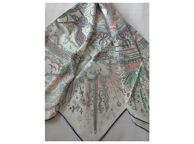 Carré Hermès in seta 90cm Bianco Rosso Blu Verde - vista 9