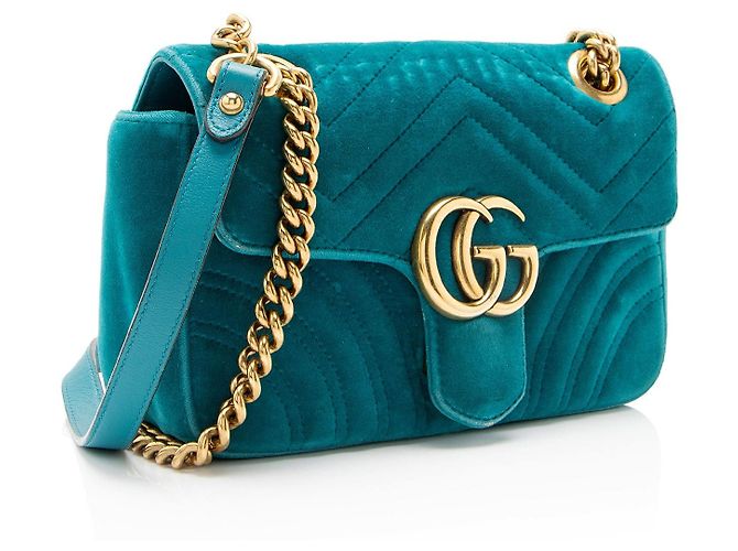 Borsa Gucci Matelasse Velvet GG Marmont Small Flap Blu - vista 2