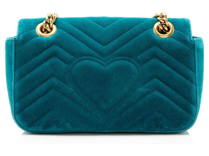 Borsa Gucci Matelasse Velvet GG Marmont Small Flap Blu - vista 3