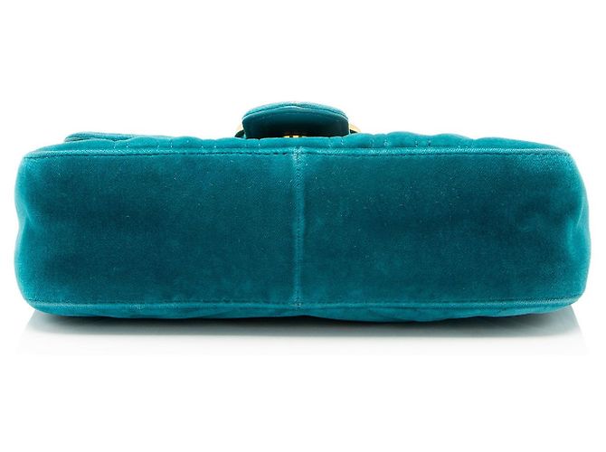 Borsa Gucci Matelasse Velvet GG Marmont Small Flap Blu - vista 4