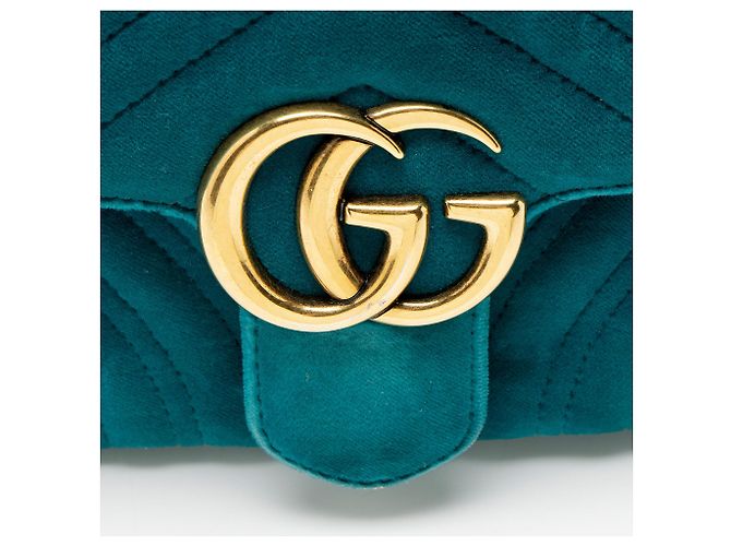 Borsa Gucci Matelasse Velvet GG Marmont Small Flap Blu - vista 9