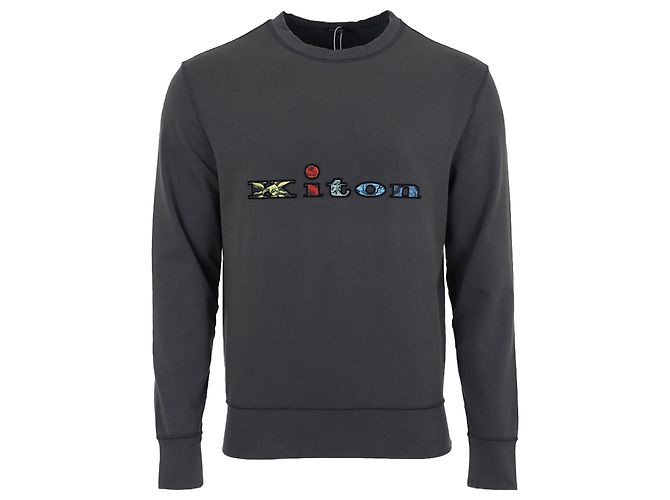 Kiton Felpa Charcoal con Logo Ricamato Multicolor - vista 2