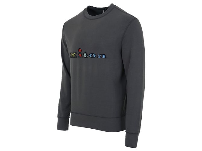 Kiton Felpa Charcoal con Logo Ricamato Multicolor - vista 3