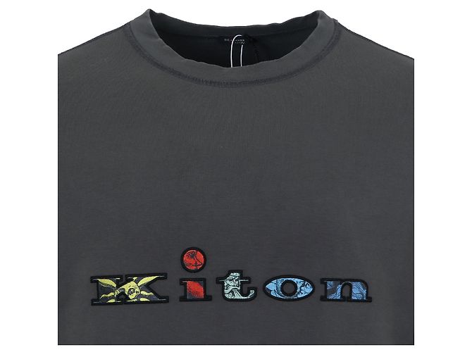 Kiton Felpa Charcoal con Logo Ricamato Multicolor - vista 7