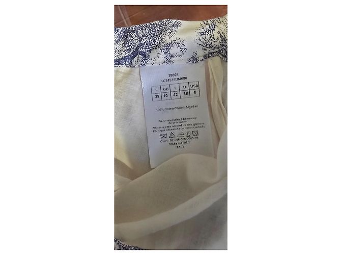 Christian Dior Falda Toile de Jouy Algodón Blanco Azul - vista 3