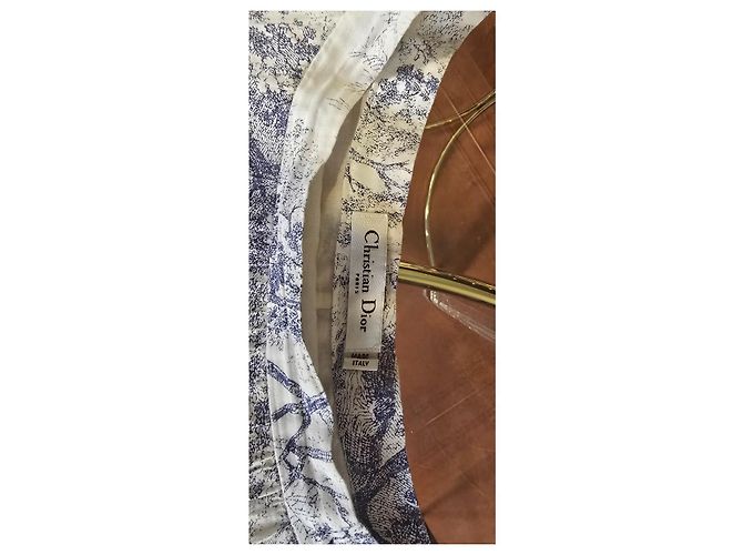Christian Dior Falda Toile de Jouy Algodón Blanco Azul - vista 4