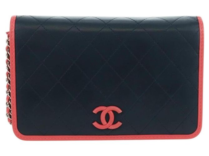 CHANEL Matelasse Chain Shoulder Bag Lamb Skin Navy Gold CC Auth ep14004SAM D'oro Blu navy - vista 13