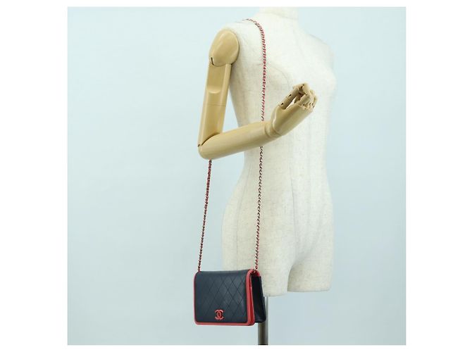 CHANEL Matelasse Chain Shoulder Bag Lamb Skin Navy Gold CC Auth ep14004SAM D'oro Blu navy - vista 26