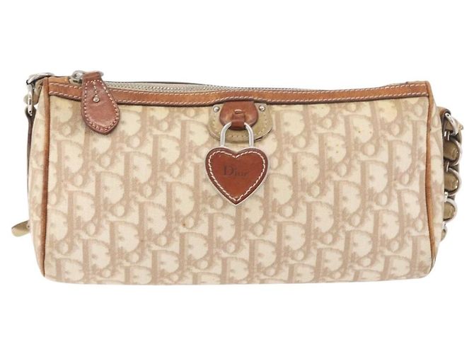 Borsa a Spalla Christian Dior Trotter Canvas Romantic PVC Beige Argento Auth 177266 - vista 13