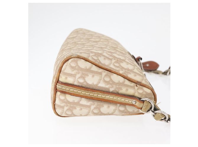Borsa a Spalla Christian Dior Trotter Canvas Romantic PVC Beige Argento Auth 177266 - vista 3