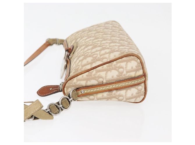 Borsa a Spalla Christian Dior Trotter Canvas Romantic PVC Beige Argento Auth 177266 - vista 4