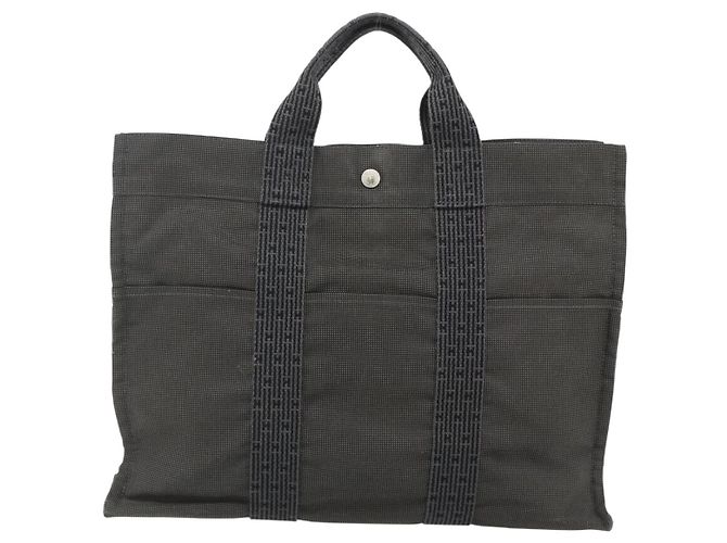 Hermès Borsa HERMES Her LineMM in nylon grigio argento autentica 171228A Marrone - vista 13