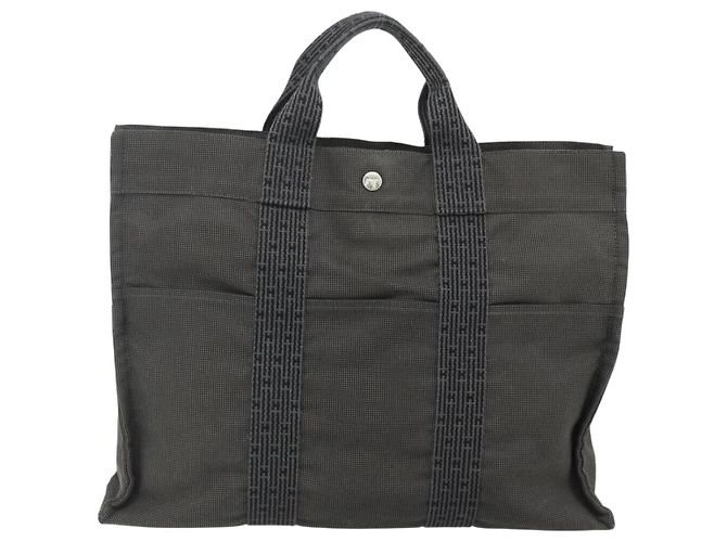 Hermès Borsa HERMES Her LineMM in nylon grigio argento autentica 171228A Marrone - vista 2