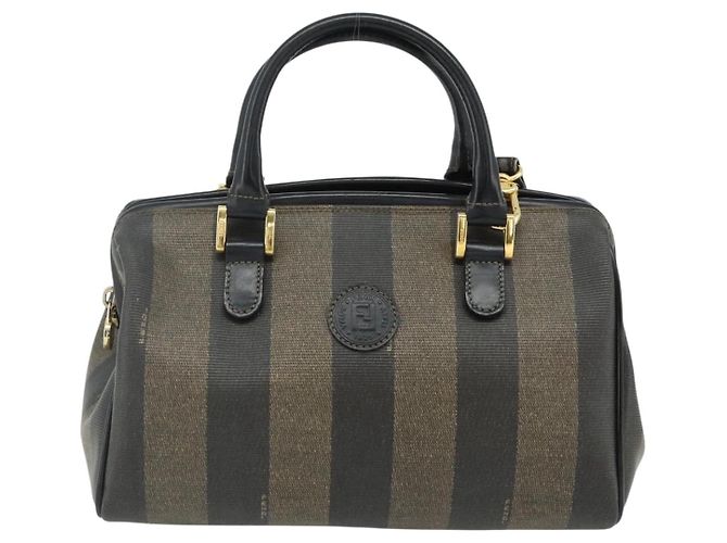 Pequin FENDI Borsa Boston Mini in Tela Pecan PVC Nero Marrone Auth bs34863 - vista 13