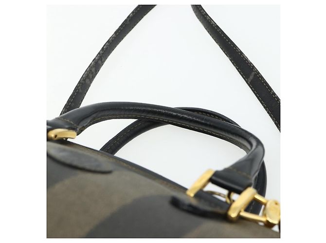 Pequin FENDI Borsa Boston Mini in Tela Pecan PVC Nero Marrone Auth bs34863 - vista 14