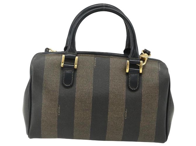 Pequin FENDI Borsa Boston Mini in Tela Pecan PVC Nero Marrone Auth bs34863 - vista 2