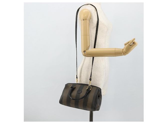 Pequin FENDI Borsa Boston Mini in Tela Pecan PVC Nero Marrone Auth bs34863 - vista 23
