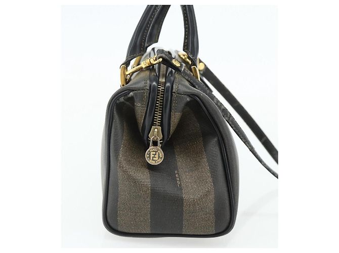 Pequin FENDI Borsa Boston Mini in Tela Pecan PVC Nero Marrone Auth bs34863 - vista 3