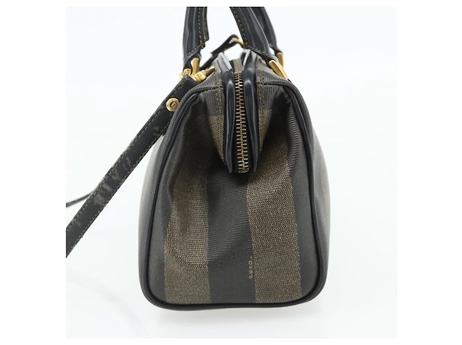 Pequin FENDI Borsa Boston Mini in Tela Pecan PVC Nero Marrone Auth bs34863 - vista 4