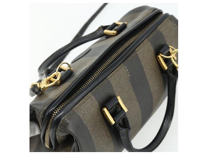 Pequin FENDI Borsa Boston Mini in Tela Pecan PVC Nero Marrone Auth bs34863 - vista 6