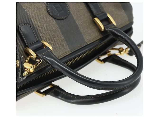 Pequin FENDI Borsa Boston Mini in Tela Pecan PVC Nero Marrone Auth bs34863 - vista 7