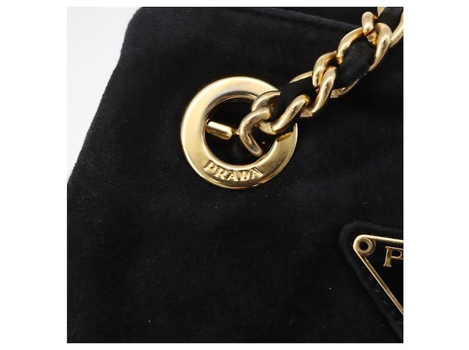 PRADA Chain Schultertasche Wildleder Schwarz Gold Auth bs34965 Golden - Ansicht 10