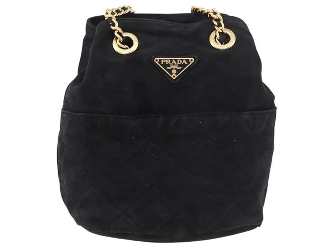 PRADA Chain Schultertasche Wildleder Schwarz Gold Auth bs34965 Golden - Ansicht 13
