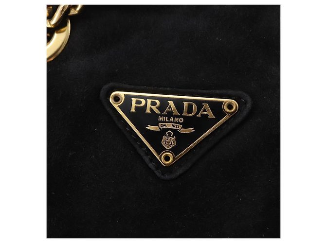 PRADA Chain Schultertasche Wildleder Schwarz Gold Auth bs34965 Golden - Ansicht 17