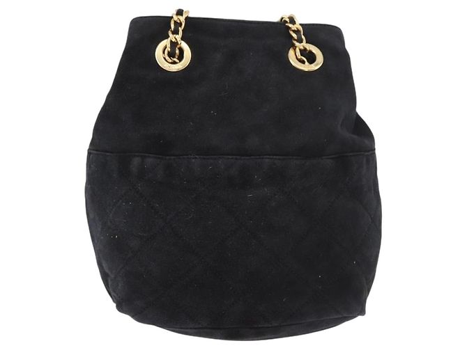 PRADA Chain Schultertasche Wildleder Schwarz Gold Auth bs34965 Golden - Ansicht 2