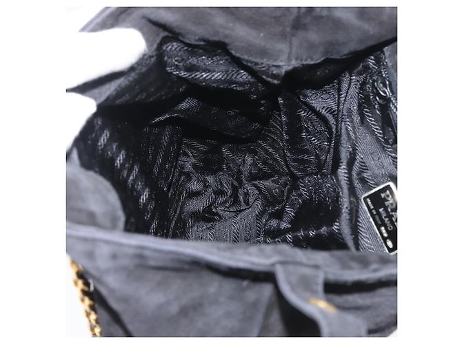 PRADA Chain Schultertasche Wildleder Schwarz Gold Auth bs34965 Golden - Ansicht 20