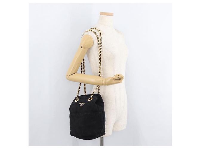 PRADA Chain Schultertasche Wildleder Schwarz Gold Auth bs34965 Golden - Ansicht 23
