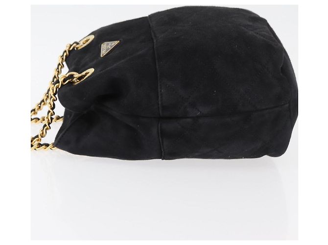 PRADA Chain Schultertasche Wildleder Schwarz Gold Auth bs34965 Golden - Ansicht 4