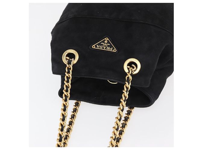 PRADA Chain Schultertasche Wildleder Schwarz Gold Auth bs34965 Golden - Ansicht 6