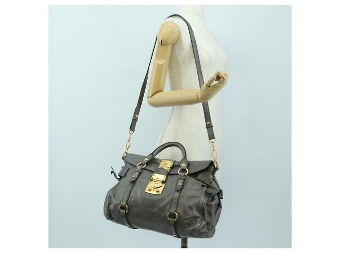 Borsa Miu Miu in pelle 2way Grigio Oro Auth 177717SAM Marrone D'oro - vista 28
