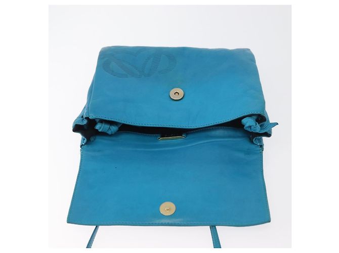 Borsa a Spalla LOEWE Anagram in Pelle Blu Turchese Oro Auth 177303 D'oro - vista 10