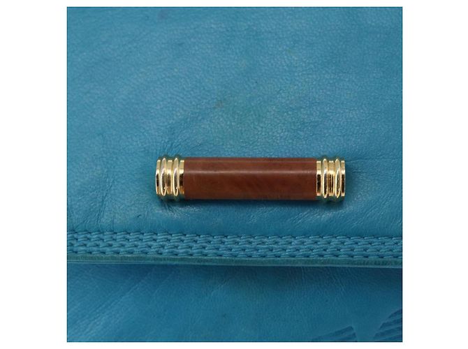 Borsa a Spalla LOEWE Anagram in Pelle Blu Turchese Oro Auth 177303 D'oro - vista 17