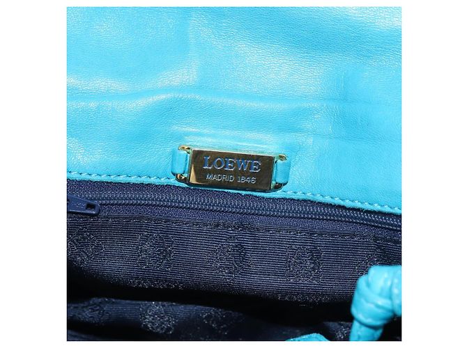 Borsa a Spalla LOEWE Anagram in Pelle Blu Turchese Oro Auth 177303 D'oro - vista 18